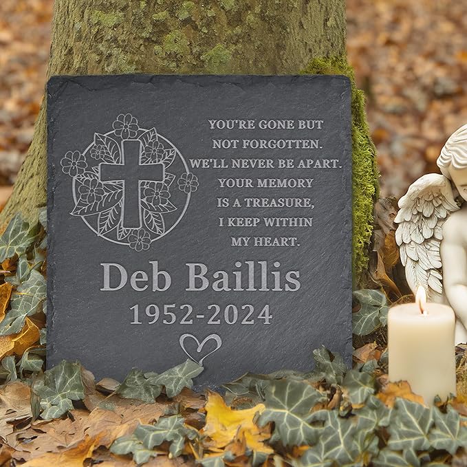 Memorial Garden Stone, Memorial Stone, Personalized Memorial Gifts, Sympathy Gifts for Loss of Loved One, Bereavement Gifts for Loss of Father Mother - You're Gone but Not Forgotten - Square