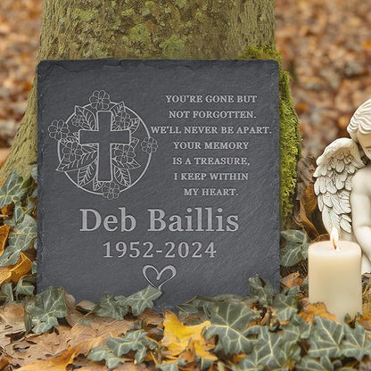 Memorial Garden Stone, Memorial Stone, Personalized Memorial Gifts, Sympathy Gifts for Loss of Loved One, Bereavement Gifts for Loss of Father Mother - You're Gone but Not Forgotten - Square