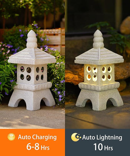 Nacome Solar Pagoda Garden Statues:15.7 inches Outdoor Waterproof Resin Zen Decor for Landscape Balcony Patio Porch Yard Ornament(Gray)