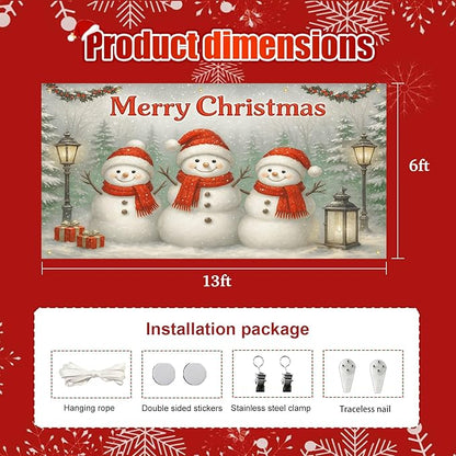 HOMETITUTE 13x6ft Christmas Garage Door Banner Snowman Banner Christmas Backdrop Outdoor Indoor Xmas Garage Door Cover Large Holiday Wall Backdrop for Yard Porch Seasonal Decoration