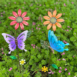 Metal Flowers for Outside, 16.15" 4-Pack Metal Colorful Butterfly & Flower Decorative Garden Stakes for Spring Garden Decor, Shaking Head Yard Art Decorations for Patio Lawn Ornaments