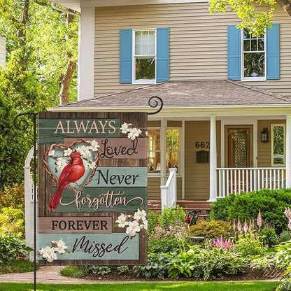 AVOIN colorlife Cardinal Memorial Garden Flag 12x18 Inch Double Sided Outside, Always Loved Never Forgotten Memorial Day Gravesite Saying Yard Outdoor Decoration