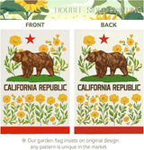 California Bear Flag Garden Flag with California Poppy Golden State Patriotic Republic Home Welcome Flags Front Porch Patio Decor Seasonal Flower CA Heavy Duty House Banner 12x18 Inch