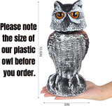 Hausse 2 Pack Fake Owl Decoy Bird Scarecrow Sculpture, Rotating Head Plastic Owl Bird Deterrents, Nature Enemy Horned Pest Repellent for Outdoor Garden Yard