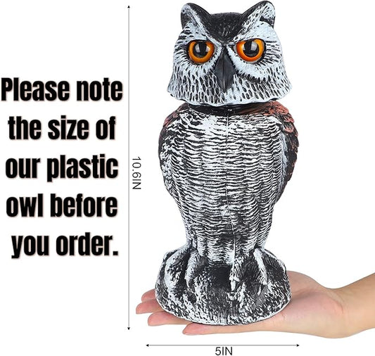 Hausse 2 Pack Fake Owl Decoy Bird Scarecrow Sculpture, Rotating Head Plastic Owl Bird Deterrents, Nature Enemy Horned Pest Repellent for Outdoor Garden Yard