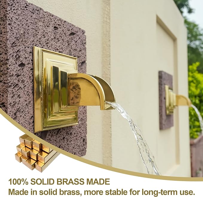 Solid Brass Made Exquisite Handcrafted Waterfall Spout for Landscape, Water Fountain Spout Scupper Luxury Decoration for Pools, Ponds, Water Walls