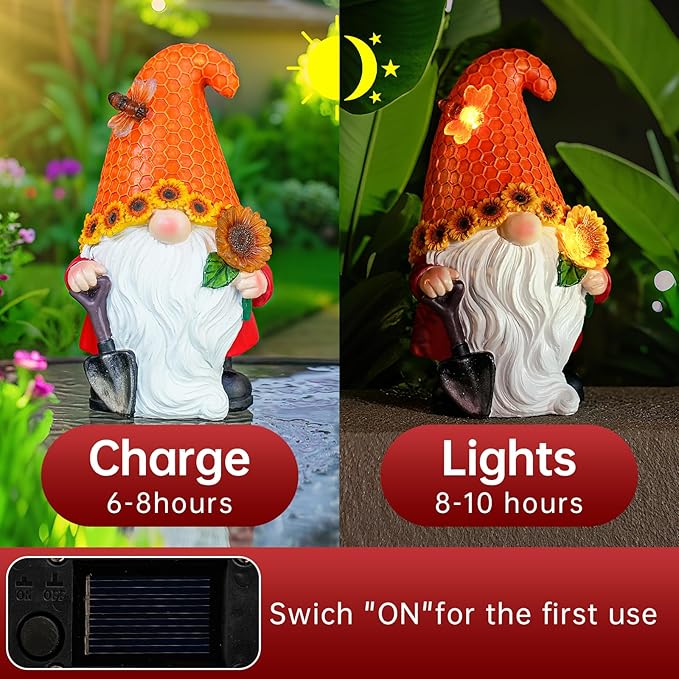 Solar Sunflower Gnome Statue Light, Ideal for Yard, Patio, Lawn and Garden Decor, for Women and Mom