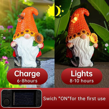 Solar Sunflower Gnome Statue Light, Ideal for Yard, Patio, Lawn and Garden Decor, for Women and Mom