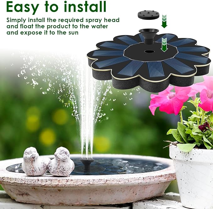 Solar Fountain for Bird Bath, Solar Water Fountain Pump for Bird Bath, Solar Bird Bath Fountains with 6 Nozzles for Gardens, Ponds, Pools, Indoors Outdoors