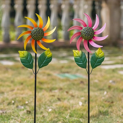 2 Pack Flower Wind Spinners Outdoor, Colorful Wind Sculptures & Spinners with Stake, Metal Windmill for Yard Patio Lawn Garden Decor, 31 x 8 Inches