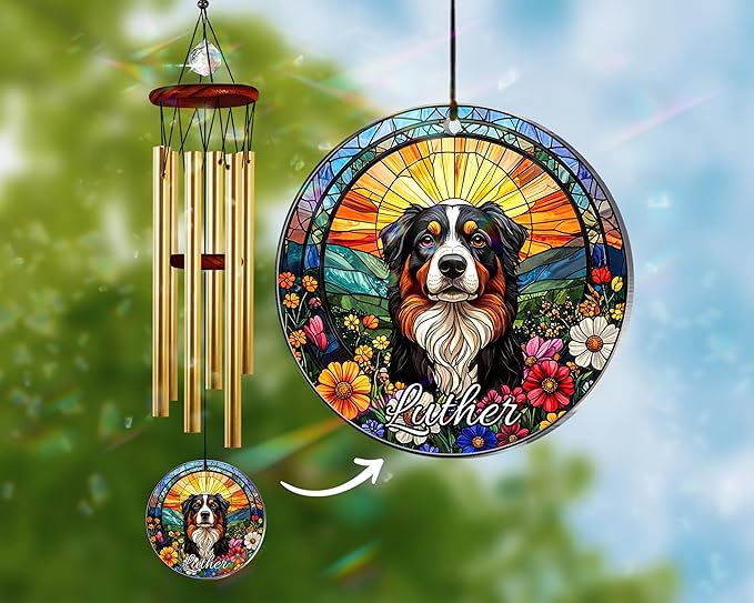 Personalized Pet Memorial Wind Chimes, Sympathy Gift for Loss of Dog Cat Lovers, Custom Photo Crystal Memory Ornament, Pet Remembrance Keepsake, Memorial Windchimes for Grandma Mom Garden Décor
