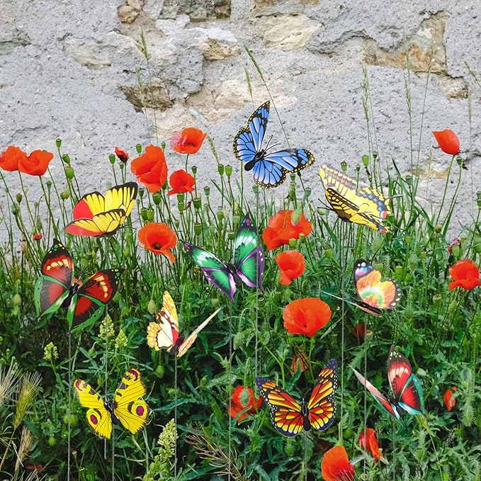 Tuxiaobu 24 Pcs Butterfly Garden Decor Stakes - Fake Butterfly Floral Picks Cake Party Butterflies Decorations for Indoor Outdoor Flower Pot Thanksgiving Christmas Whimsical Gifts