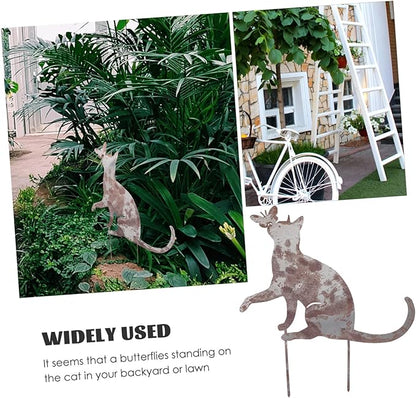 Milisten 1pc Iron Cat Lawn Ornament Stake Outdoor Decoration for Pathways and Gardens Rust-Resistant Cat Statue Charming Decor for