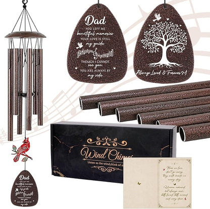 Memorial Gifts for Loss of Dad - 36'' Memorial Wind Chimes for Outside, Sympathy Bereavement Condolence Grief Remembrance Funeral Gifts for Loss of Father Love One, with S Hook Greeting Card