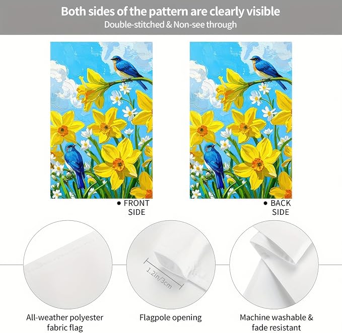 BlissYard Welcome Spring Garden Flag 12x18 Double Sided Bluebird Hummingbird Seasonal Small Flags For Outside Outdoor Decor Yard Farmhouse Holiday Spring Summer Decorations Yard Flags