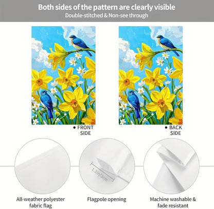 BlissYard Welcome Spring Garden Flag 12x18 Double Sided Bluebird Hummingbird Seasonal Small Flags For Outside Outdoor Decor Yard Farmhouse Holiday Spring Summer Decorations Yard Flags