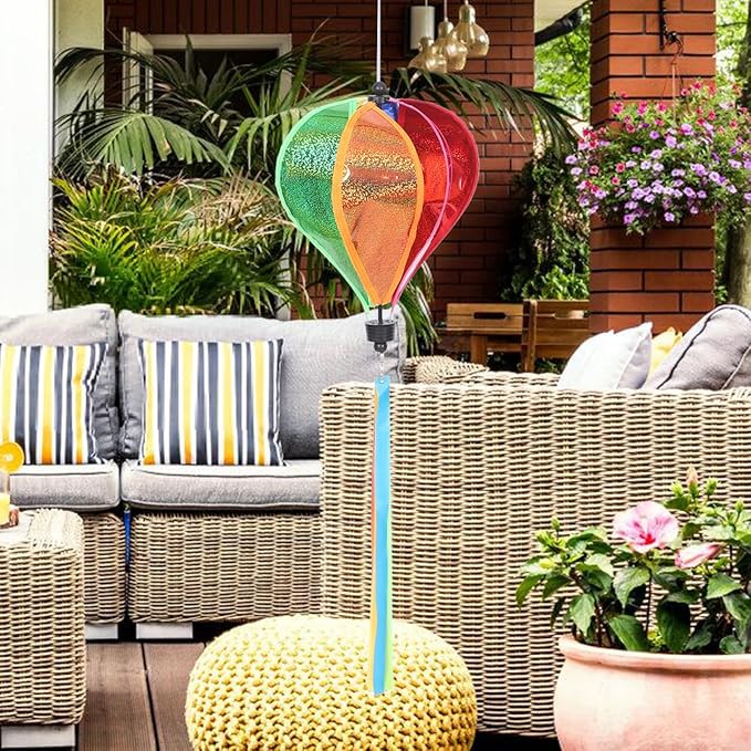 ORFOFE 34.6 Inch Hanging Hot Air Balloon Wind Spinner Colorful Outdoor Garden Windmill Decoration for Yard Patio Party