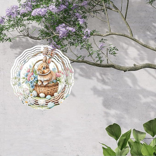 Easter Bunny Wind Spinner Easter Day Gifts 3D Metal Kinetic Hanging Wind Sculpture Spinners for Yard and Garden Indoor Outdoor Window Easter Rabbit Yard Art Garden Decoration 8 Inch (Bunny 4)