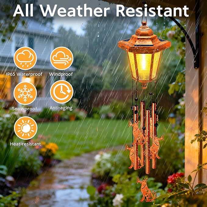 Large Solar Dog Wind Chimes with Wind Catcher/Solar Decor Light to Create a Zen Atmosphere Decor for Outdoor Garden Patio Balcony, Classic Bronze Wind Chimes, Gifts for Mom Grandma Women Wife Daughter