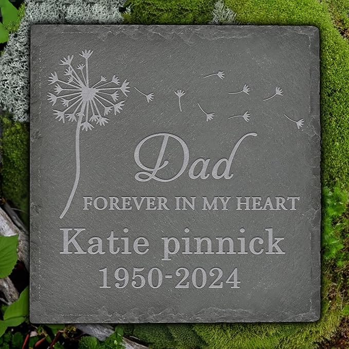 Personalized Memorial Stone Memorial Garden Stone - Sympathy Gifts for Loss of Dad, Mom or Loved One - Bereavement, Remembrance and Condolence Gift - Forever in My Heart Square