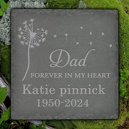 Personalized Memorial Stone Memorial Garden Stone - Sympathy Gifts for Loss of Dad, Mom or Loved One - Bereavement, Remembrance and Condolence Gift - Forever in My Heart Square
