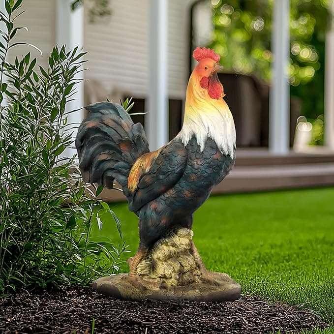 22.4" H Rooster Garden Statue – Garden Decor with Realistic Detail Chicken Sculpture, Standing Rooster Garden Ornament for Decor