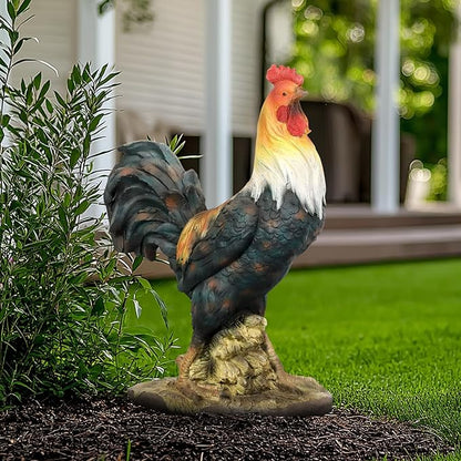 22.4" H Rooster Garden Statue – Garden Decor with Realistic Detail Chicken Sculpture, Standing Rooster Garden Ornament for Decor