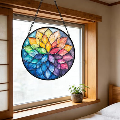 DASTOLL Stained Glass Window Hanging, Colorful Flower Petals Sun Catchers Diamond Glass Panel Hangings Suncatcher Decor for Birthday for Women, Men, Wife, Aunt, and Mom 7.8 in