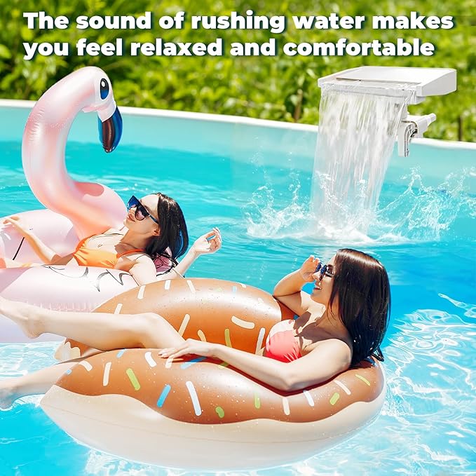 Pool Fountain, Pool Fountains for Above Ground Pools with Light, Relaxing Waterfall Ground Swimming Pool Attachment, Water Spillway Koi Pond Waterfalls Fountains Kit (White-Colorful Light)