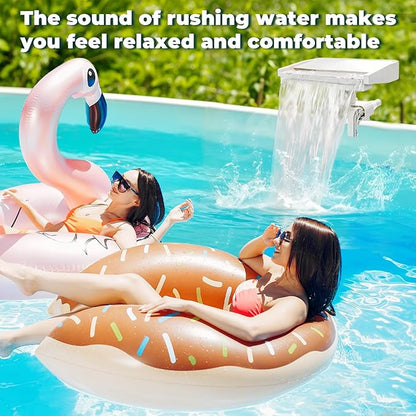Pool Fountain, Pool Fountains for Above Ground Pools with Light, Relaxing Waterfall Ground Swimming Pool Attachment, Water Spillway Koi Pond Waterfalls Fountains Kit (White-Colorful Light)