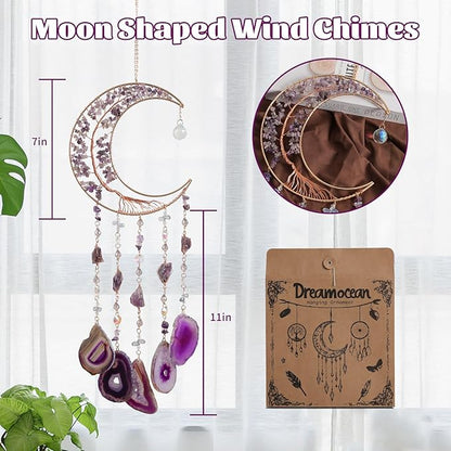 Amethyst Dream Catchers, Dreamocean Moon Tree of Life Dream Catcher Crystal Wind Chimes Sun Catcher Hanging Window Wall Decor Yoga Meditation Gifts for Adults Girls