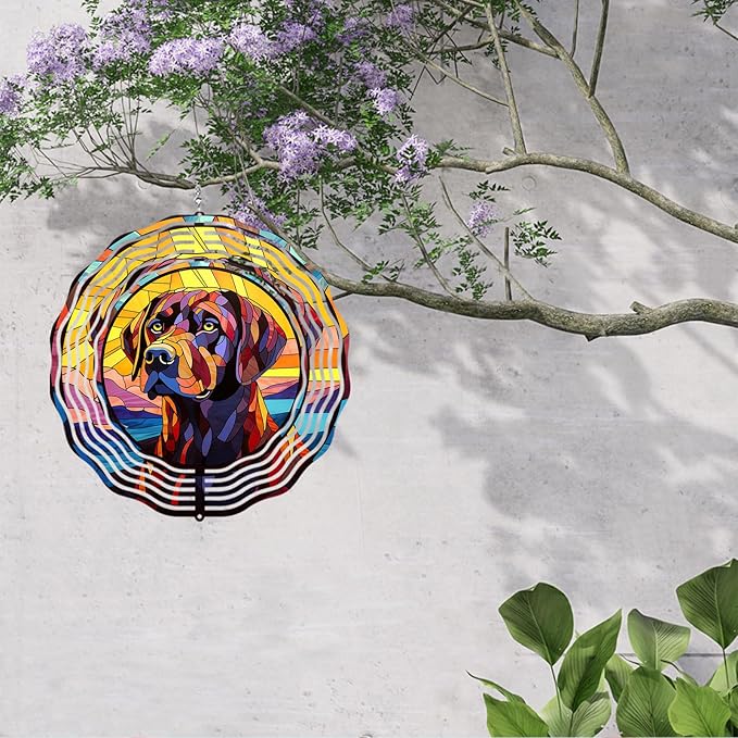 Labrador Retriever Wind Spinner Dog Memorial Gifts, Vibrant 3D Kinetic Aluminum Metal Yard Art, Loss of Dogs Sympathy Gifts, Hanging Outdoor Garden Decor, 8" Wind Sculptures for Patio, Porch (LR 5)