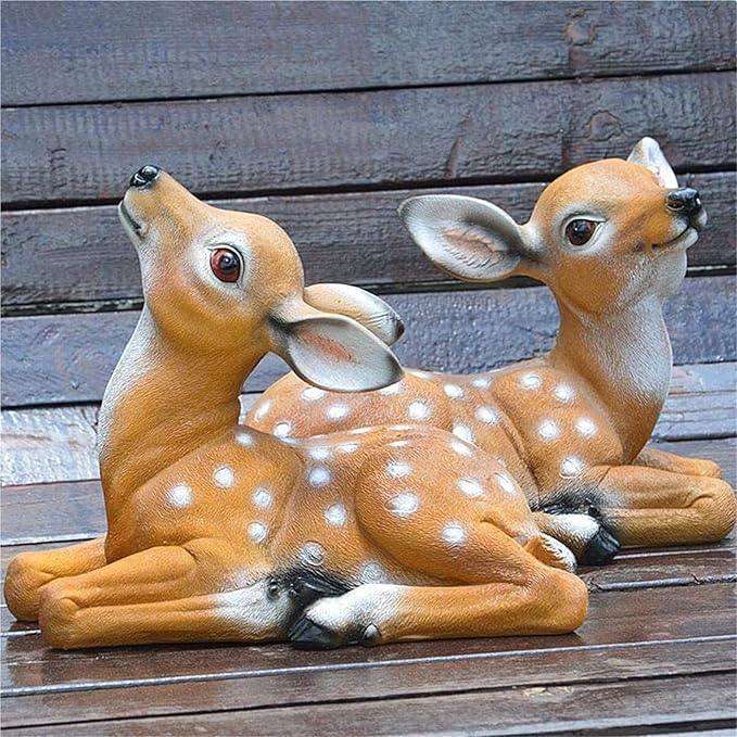 Cute Statues Garden Deer Statues 2Pcs Sika Sitting Statue Sculpture Animal Model Art Craft Backyard Decor