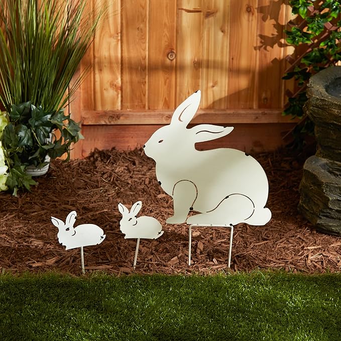 DII Decorative Iron Garden Stake Collection Lawn & Yard Decor, Assorted Sizes, Rabbit Family, 3 Piece