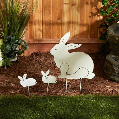 DII Decorative Iron Garden Stake Collection Lawn & Yard Decor, Assorted Sizes, Rabbit Family, 3 Piece