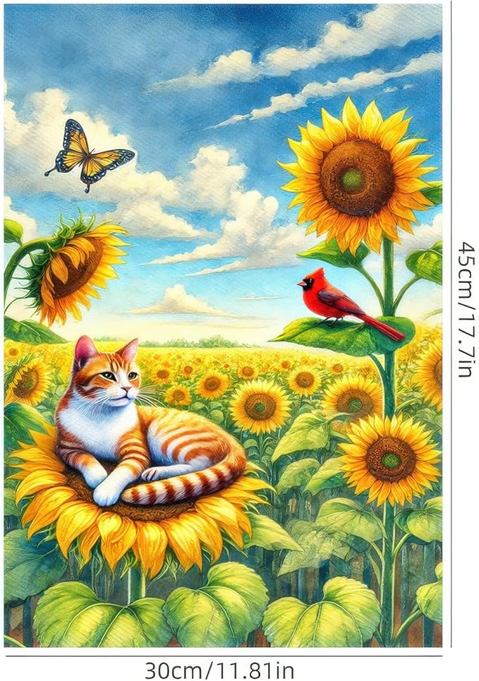 BlissYard Spring Cat Garden Flag 12x18 Inches Double Sided Cardinal Sunflower Butterfly Welcome Yard Flags Summer Seasonal Flower for Outside Decor Home Farmhouse Holiday Decorations
