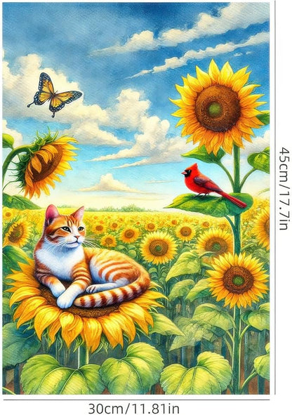 BlissYard Spring Cat Garden Flag 12x18 Inches Double Sided Cardinal Sunflower Butterfly Welcome Yard Flags Summer Seasonal Flower for Outside Decor Home Farmhouse Holiday Decorations