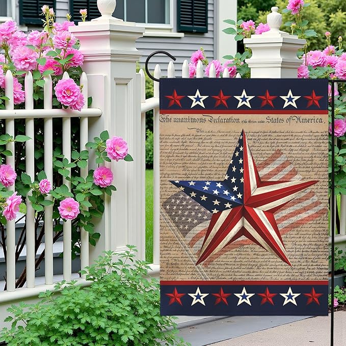 Patriotic Garden Flag American Star Freedom Independence Day Theme Yard Flags Lawn Porch July Fourth 4th of July Memorial Day House Banners Double Side Home Decoration 12x18 Inch