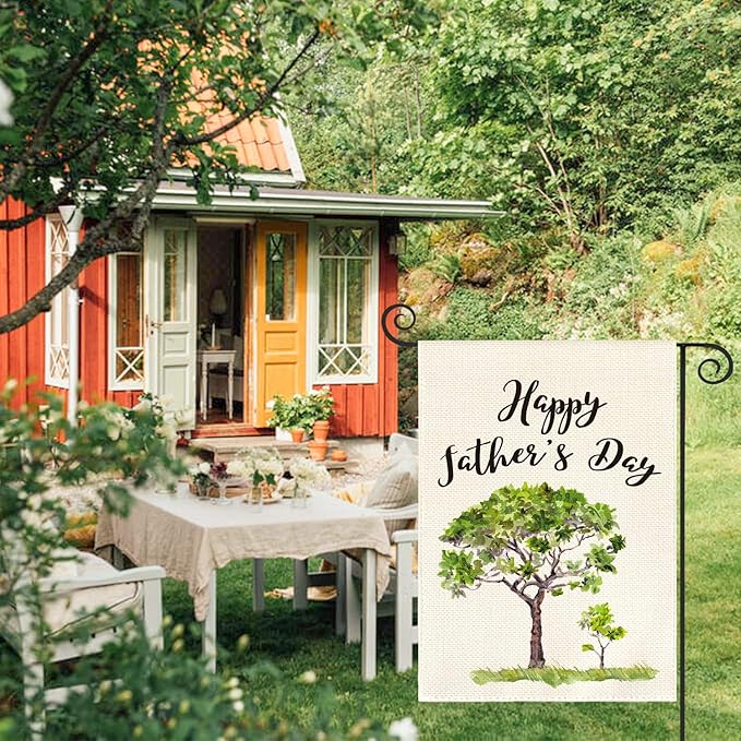AVOIN Happy Father's Day Watercolor Tree Garden Flag Vertical Double Sided, Holiday Party Flag Yard Outdoor Decoration 12.5 x 18 Inch