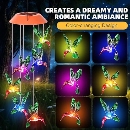Hummingbird Solar Wind Chimes, Hummingbird Wind Chimes for Outside,Best Gifts for Mom Grandma Women Wife Aunt Sister, Unique Mobile Wind Chime, Garden Yard Decor Red