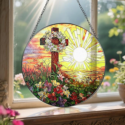 8'' Christ Cross Ornament, Stained Glass Window Hanging, Sun Catcher Window Decor, Religious Decor, Christian Gifts, Religious Gifts, Cross Gift, Gift for Christmas