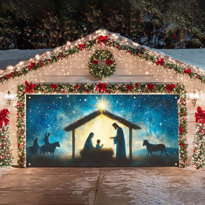 HOMETITUTE Christmas Garage Door Banner 13x6ft Holy Nativity Theme Backdrop Holiday Seasonal Decor Winter Door Cover Banners for Outside Garage Wall Covering for Party Garage Decorations