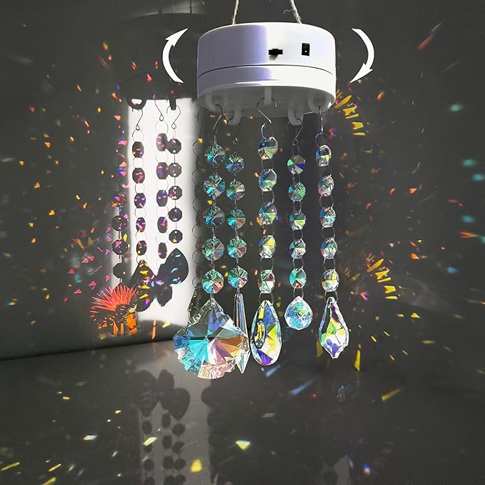 Automatic Rotating Suncatchers for Windows Hanging, Crystal Auto Rotating Rainbow Maker for Window, Clear Crystal Prism Sun Catcher, Easter Gift, Gift for Mom, Home Decor(Color-style1)