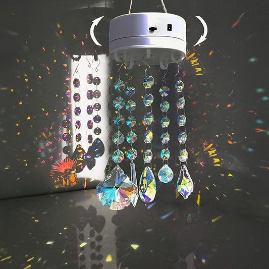 Automatic Rotating Suncatchers for Windows Hanging, Crystal Auto Rotating Rainbow Maker for Window, Clear Crystal Prism Sun Catcher, Easter Gift, Gift for Mom, Home Decor(Color-style1)