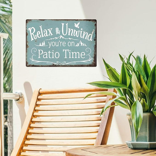 Putuo Decor Funny Patio Signs And Decor Outdoor Home Patio Wall Decor Vintage Relax Unwind You're On Patio Time Tin Signs Patio Signs For Outside Backyard Porch Bar Decor 8x12 Inches
