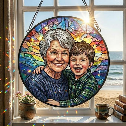 Personalized Stained Glass Suncatcher, Custom Photo Suncatcher for Grandma, Colorful Window Decor, Window Hanging Ornament, Ideal Gift for Mom, Grandma, Mother’s Day, Birthdays