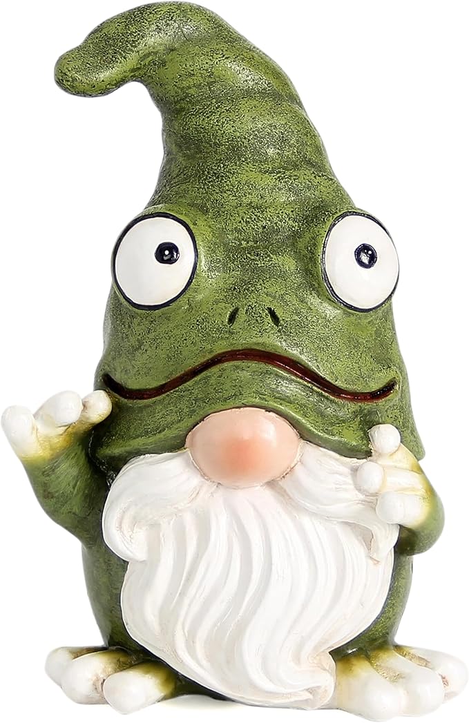 Outdoor Garden Frog Gnome Statue, Garden Gnomes Outdoor Figurine, Sculptures & Statues, Decoration for Outside Yard Lawn Patio Porch Home Decor, Green Nomes Knome Ornament (Green)