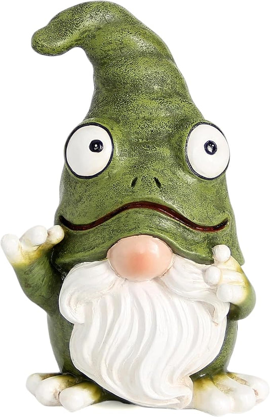Outdoor Garden Frog Gnome Statue, Garden Gnomes Outdoor Figurine, Sculptures & Statues, Decoration for Outside Yard Lawn Patio Porch Home Decor, Green Nomes Knome Ornament (Green)