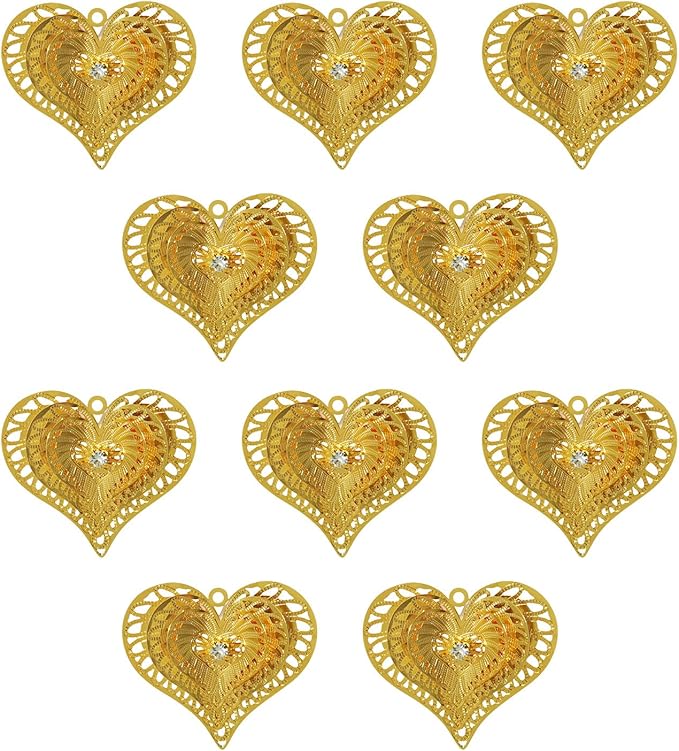 10pcs Gold Heart Shape Suncatcher Parts Hanging Window Pendant DIY Metal Part Ornament Hand-Crafts Gifts