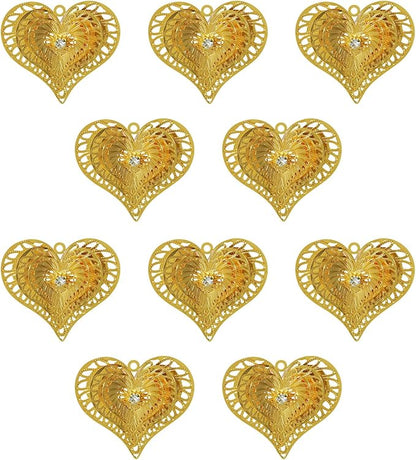 10pcs Gold Heart Shape Suncatcher Parts Hanging Window Pendant DIY Metal Part Ornament Hand-Crafts Gifts